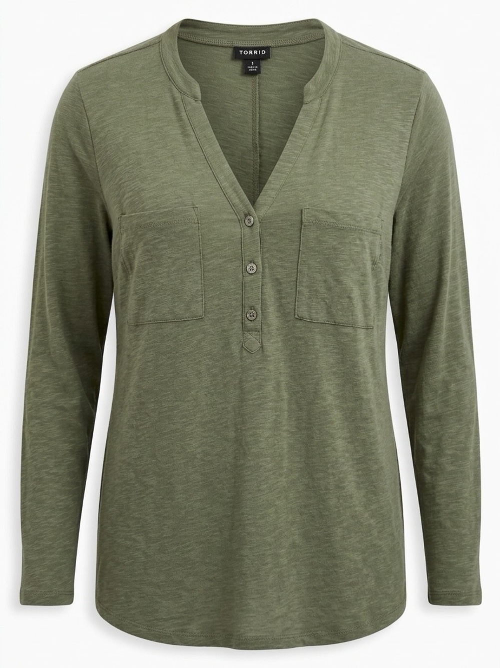 Torrid Classic Fit Olive Green Henley Long Sleeve Top Size XL